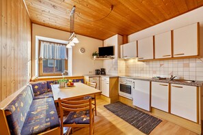 Fridge, stovetop, dishwasher, coffee/tea maker
