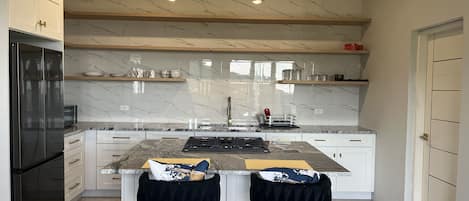 Frigorífico, microondas, horno y placa de cocina