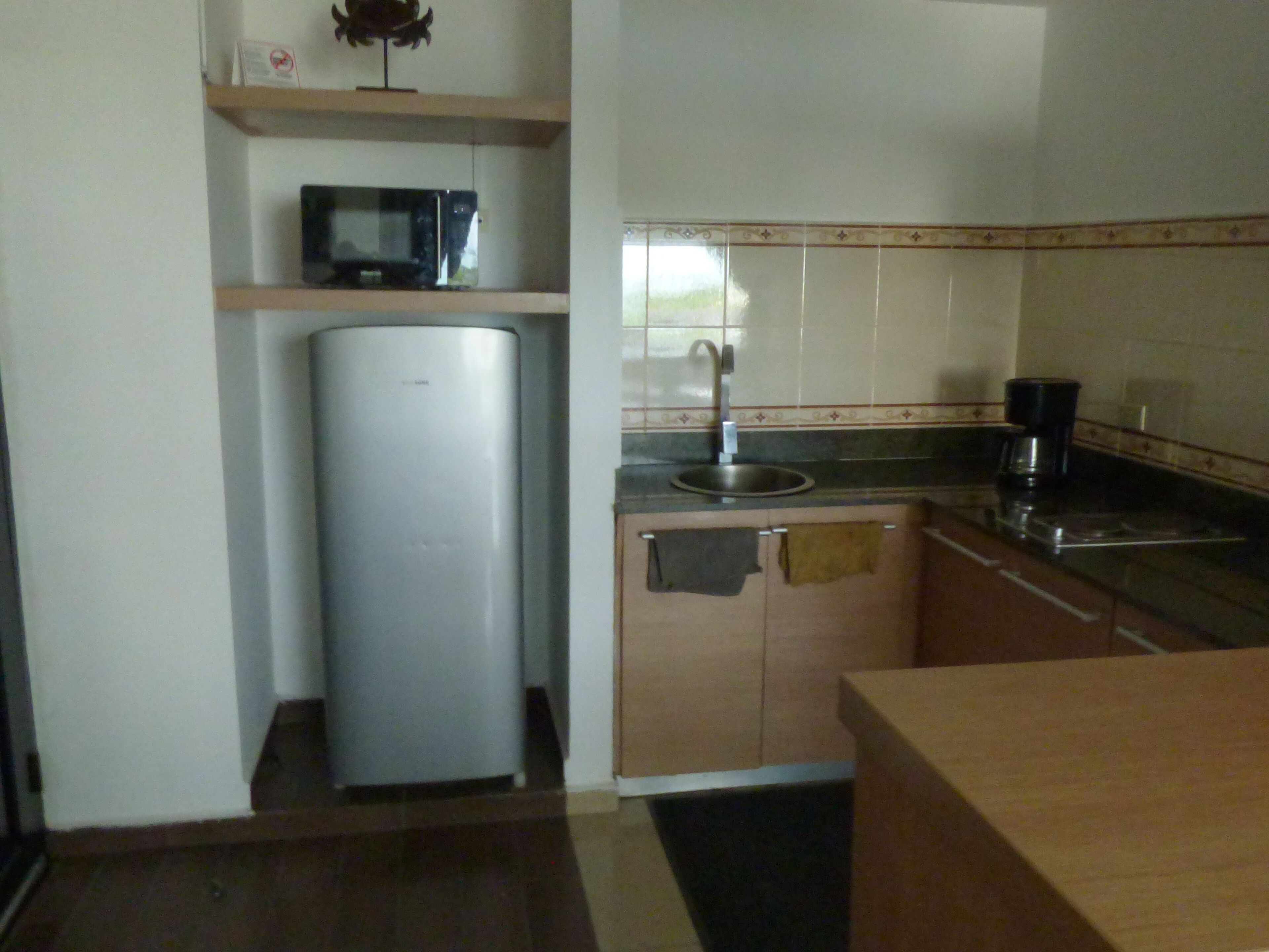 Fridge, microwave, stovetop, electric kettle