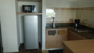 Fridge, microwave, stovetop, electric kettle