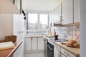 Kühlschrank, Mikrowelle, Herdplatte, Toaster