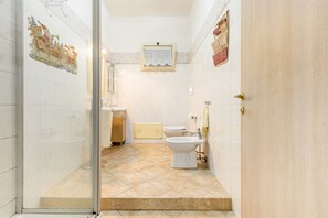 Regadera, secadora de cabello, bidet, toallas