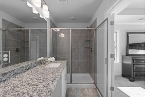 Hair dryer, towels, soap, shampoo - Brand new luxury construction in Downtown Lawrenceville (Lawrenceville)
