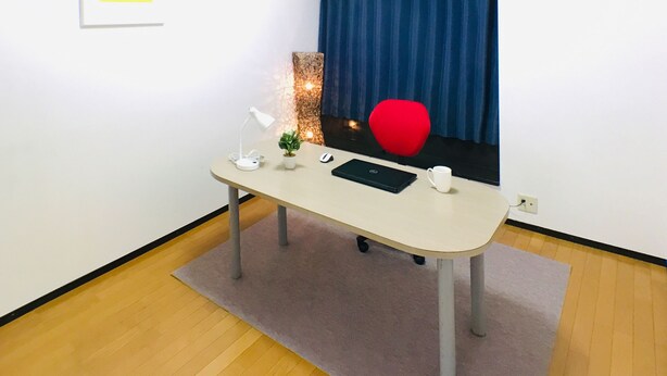 A small, neatly arranged workspace with a desk, chair, and a potted plant. - Best room in Kawagoe (Kawagoe)