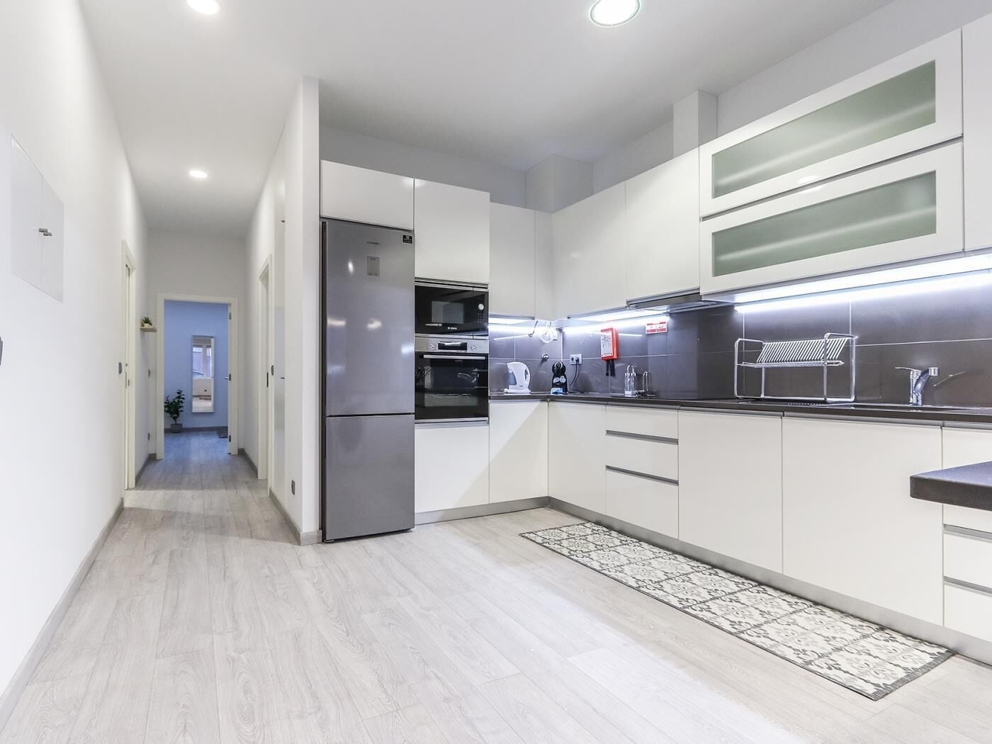 Fridge, microwave, oven, dishwasher