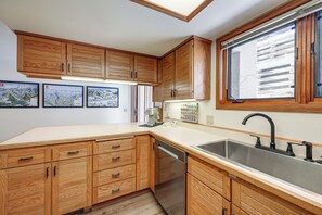 Fridge, microwave, stovetop, dishwasher - Walk to Chairlifts: Breck Condo w/ Private Patio (Breckenridge)