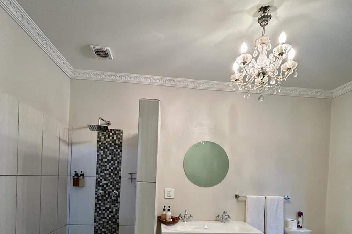 Luxe suite | Badkamer | Een aparte badkuip en douche, een diep bad, een regendouche, handdoeken