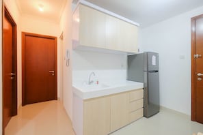 อพาร์ทเมนท์ | ครัวส่วนตัว | ตู้เย็น, เตาประกอบอาหาร, โต๊ะรับประทานอาหาร