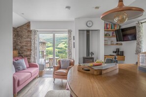 Smart TV, fireplace, DVD player