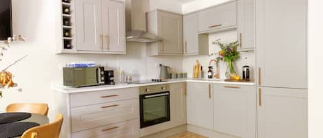 Fridge, microwave, oven, dishwasher