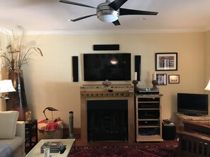 TV connectée, cheminée, jeux vidéo, lecteur de DVD