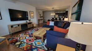 Smart TV, fireplace, DVD player