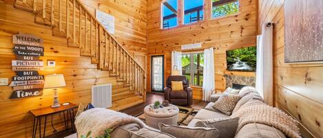 Een televisie, een open haard en videogames