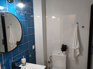 Sèche-cheveux, serviettes fournies, savon, shampoing