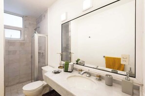 Ducha, secador de pelo y champú