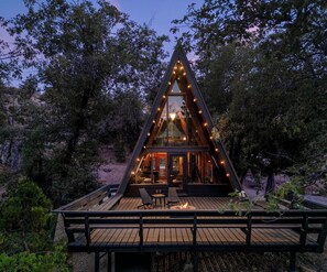 Exterior - Romantic A-Frame Cabin w/ Hot Tub, Fire Pit, Boulders, Fireplace, Hiking, Skiing (Running Springs)
