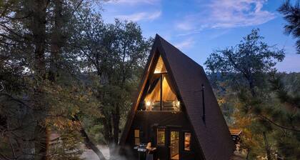 Romantic A-Frame Cabin w/ Hot Tub, Fire Pit, Boulders, Fireplace, Hiking, Skiing