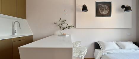 Departamento Deluxe | 1 habitación, decoración personalizada, muebles diferentes y escritorio