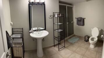 Jetted tub, towels, soap, toilet paper