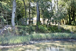 A house surrounded by dense trees and a body of water. - Pet-Friendly Waterfront Retreat w/ Private Dock on Virginia’s Eastern Shore (Exmore)