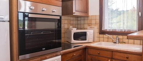 Een koelkast, een microgolfoven, een oven, een vaatwasser