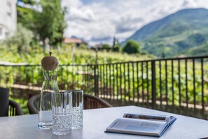 Outdoor dining - Apartment "Erbacher - Greti's Landhaus Suite" with Mountain View, Private Sauna & Shared Pool (Bozen)