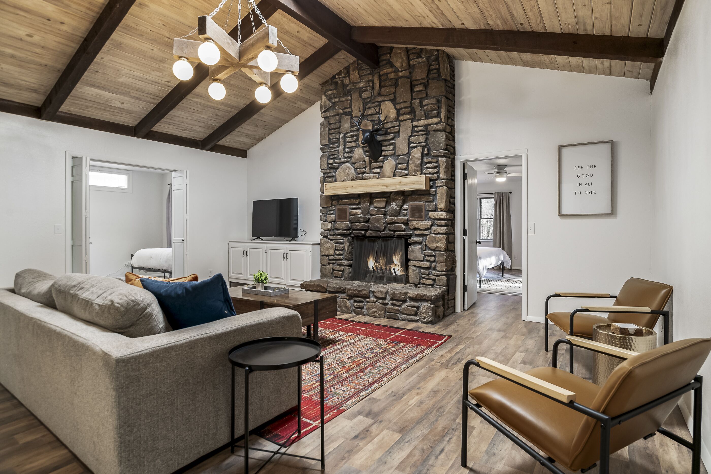 Smart TV, foosball, table tennis, books