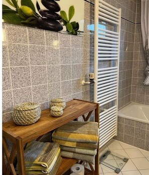 Hair dryer, towels