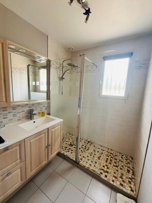 Shower, soap, toilet paper
