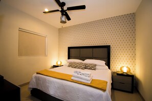 2 bedrooms, in-room safe, iron/ironing board, travel cot