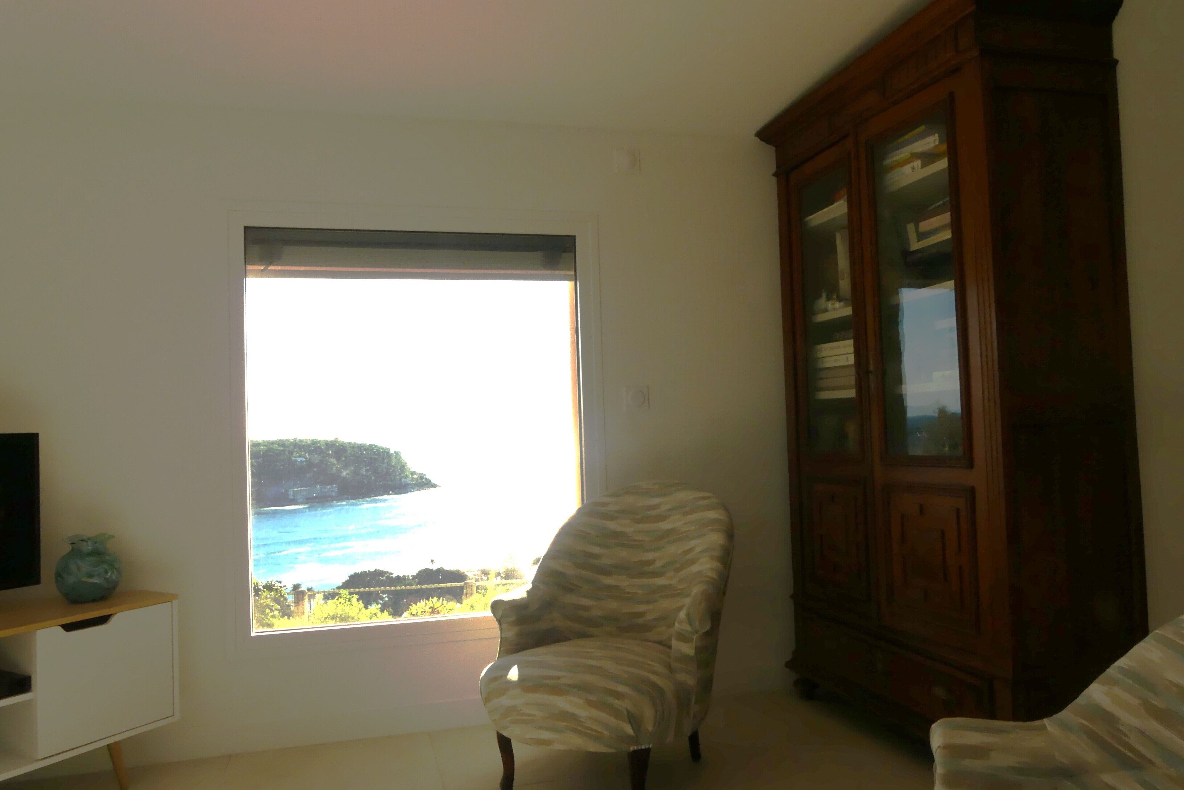 Télévision, lecteur de DVD, table de tennis de table, livres