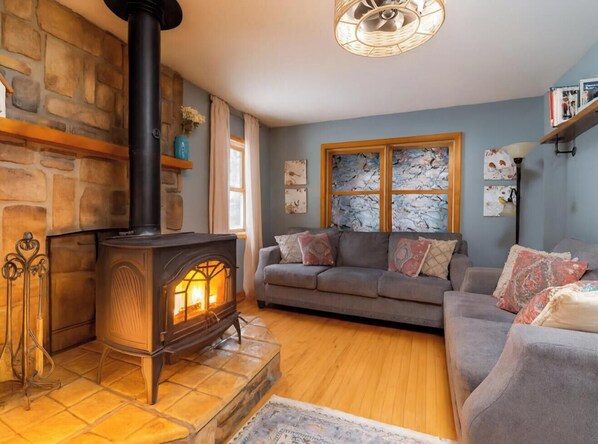 Smart-TV, Kamin, Videospiele, Bücher