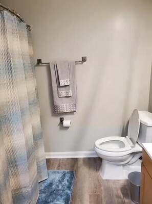 Serviettes fournies, savon, shampoing, papier toilette