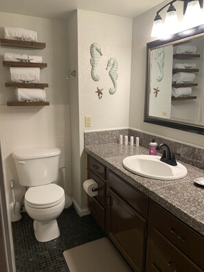 Haartrockner, Handtücher, Seife, Shampoo