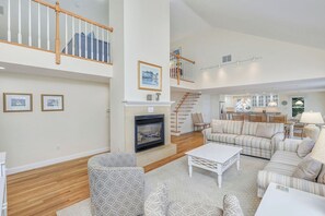 Smart TV, fireplace, table tennis, books