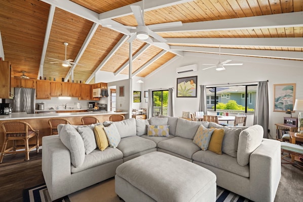 Televisión, reproductor de DVD, libros y biblioteca musical