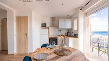 Apartment | Private kitchen | Fridge, microwave, oven, stovetop