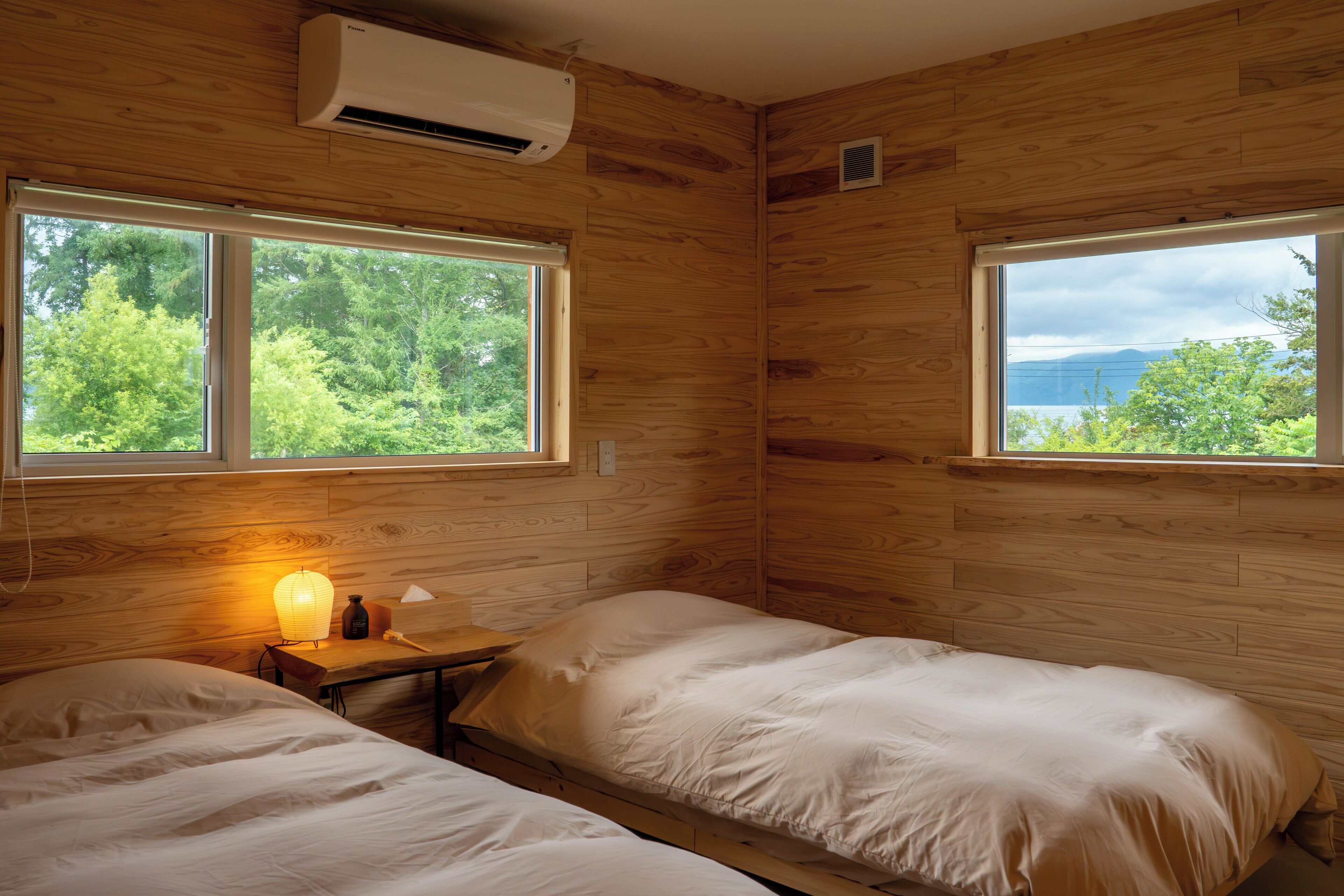 2 bedrooms, desk, blackout curtains, iron/ironing board