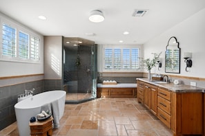 Eco-friendly toiletries, hair dryer, towels