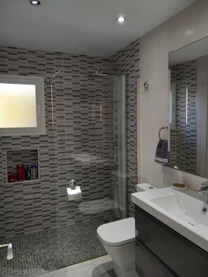 Dusche, Haartrockner, Handtücher