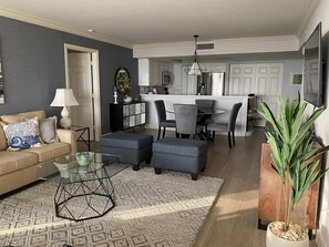 Living area - 5 min walk to private beach with access to restaurant, bar and beach chairs. (Naples)
