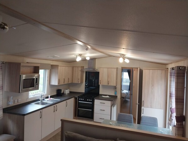 Fridge, microwave, oven, electric kettle