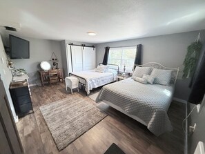 1 bedroom, desk, iron/ironing board, travel cot