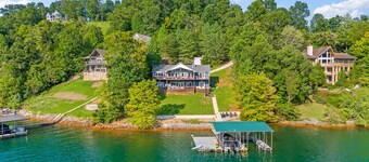 Lakefront home with private hot tub, dock, golf, pool, pickleball, firepit, AC