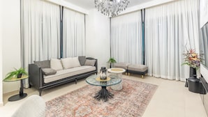 Comfort Apartment | Living area - SuperHost - Downtown Delight 2BR Apt Opposite Burj Khalifa (Dubai)