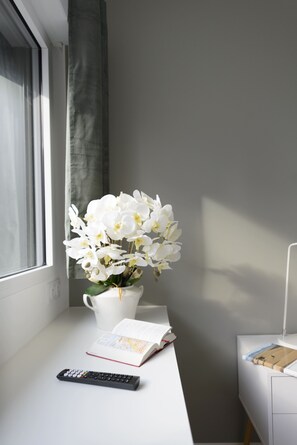 Premium bedding, individually furnished, laptop workspace
