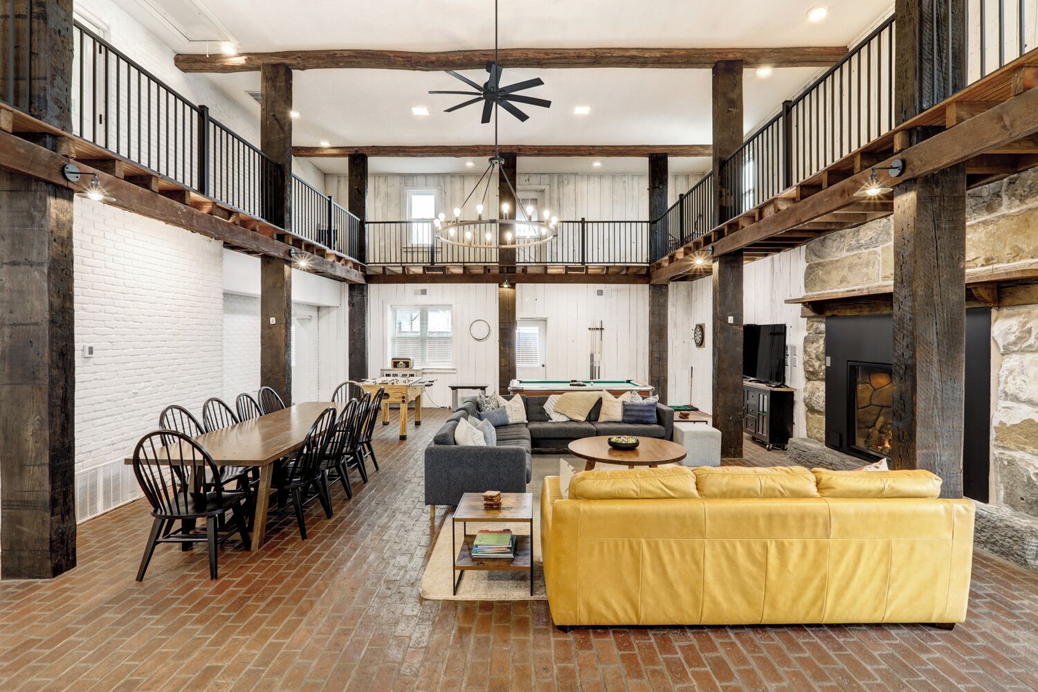 Smart TV, fireplace, DVD player, foosball