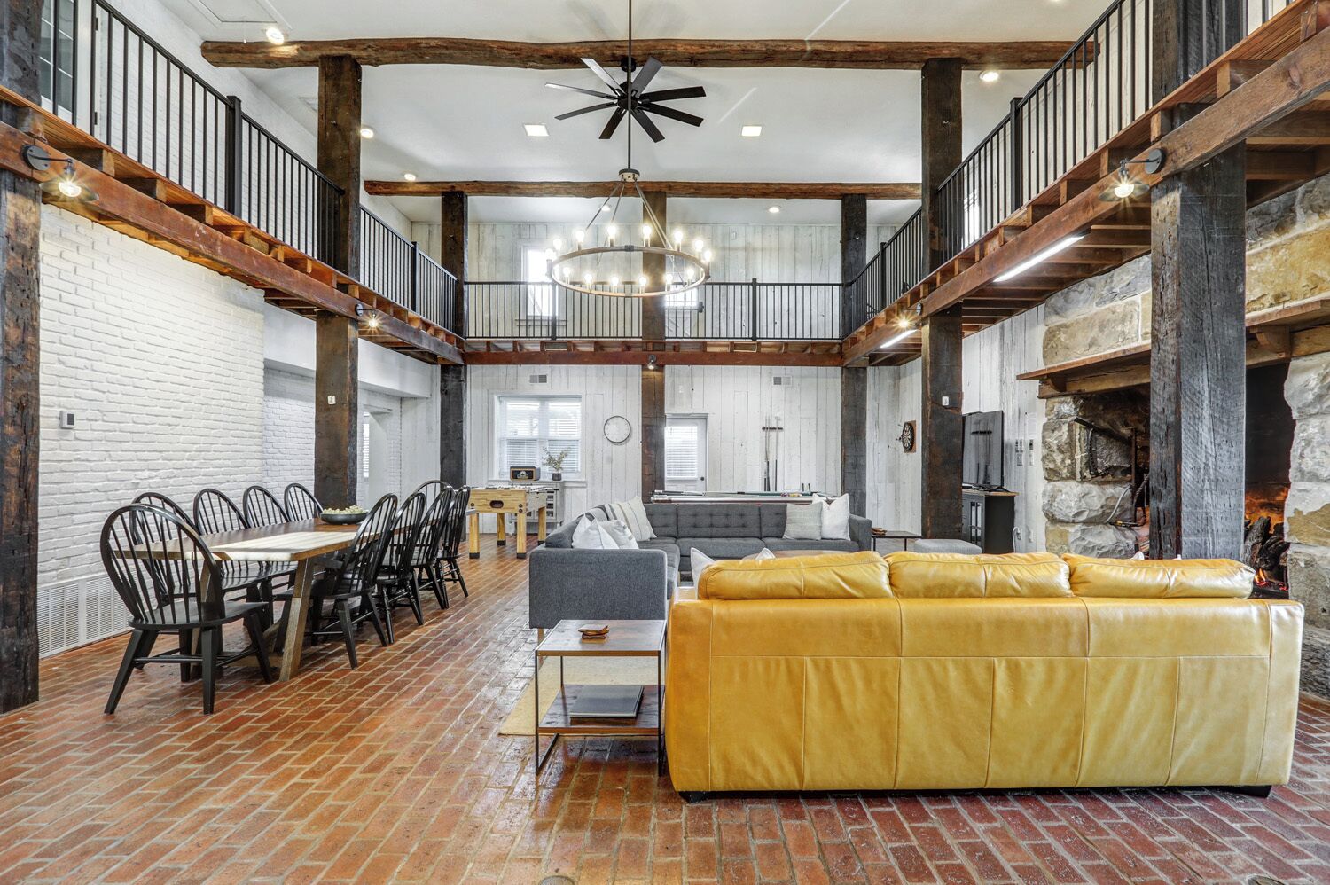 Smart TV, fireplace, DVD player, foosball