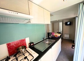 Fridge, microwave, stovetop