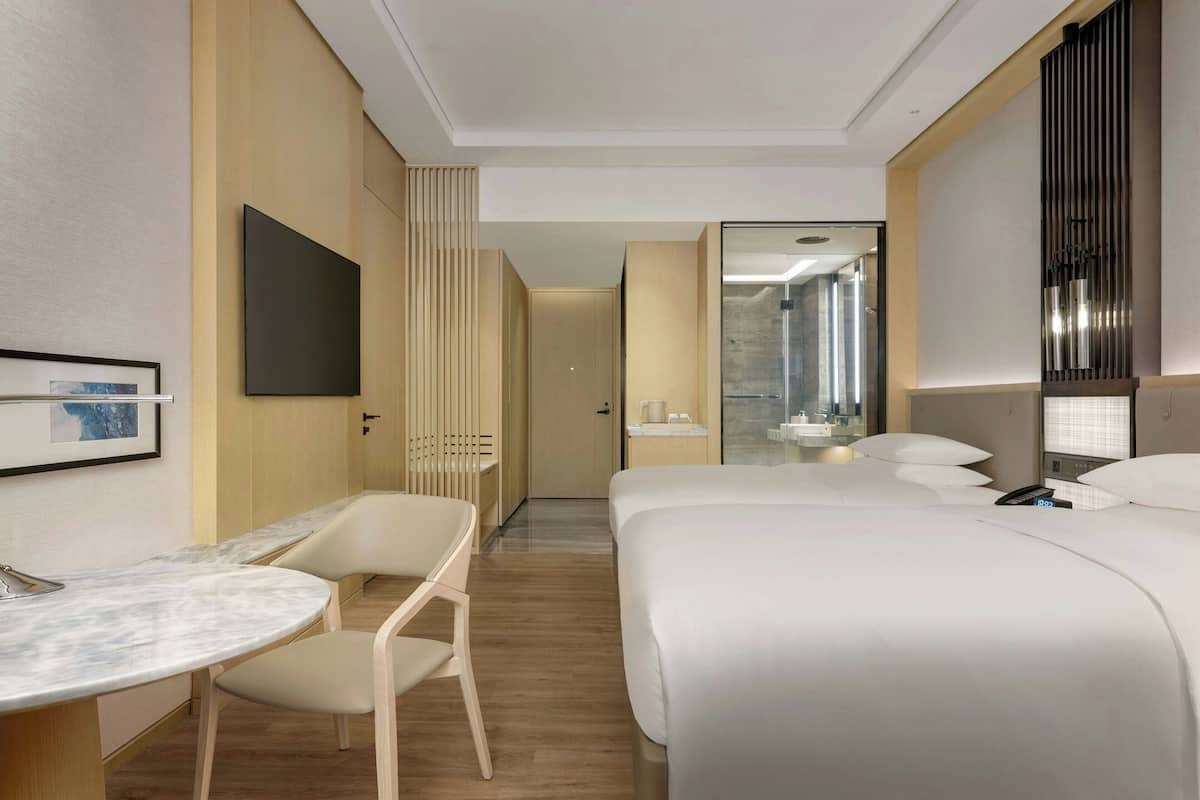 デラックス ルーム ダブルベッド 2 台 シティビュー | 羽毛の掛け布団、ピロートップ  ベッド、ミニバー、セーフティボックス (室内)